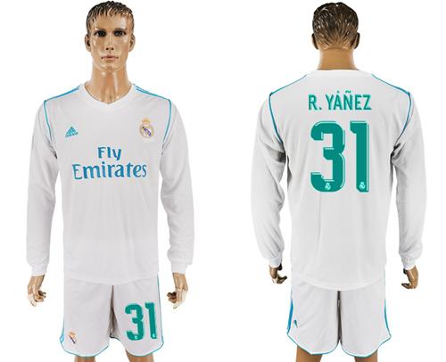 Real Madrid #31 R.Yanez White Home Long Sleeves Soccer Club Jersey - Click Image to Close